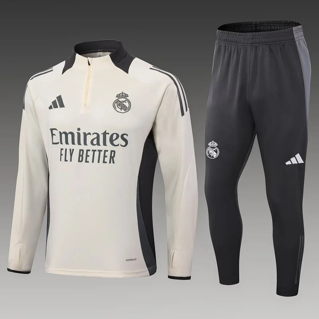 2024/2025 Real Madrid Half-Pull Tracksuit Light Yellow Football Shirt 1:1 Thai Quality FTBL4ALL