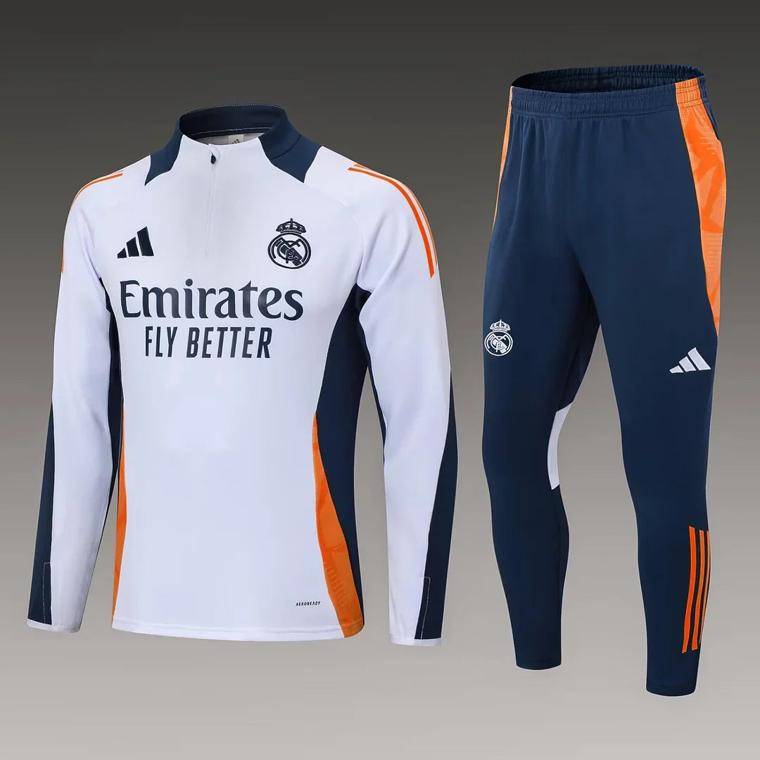 2024/2025 Real Madrid Half-Pull Tracksuit White-Black Football Shirt 1:1 Thai Quality FTBL4ALL