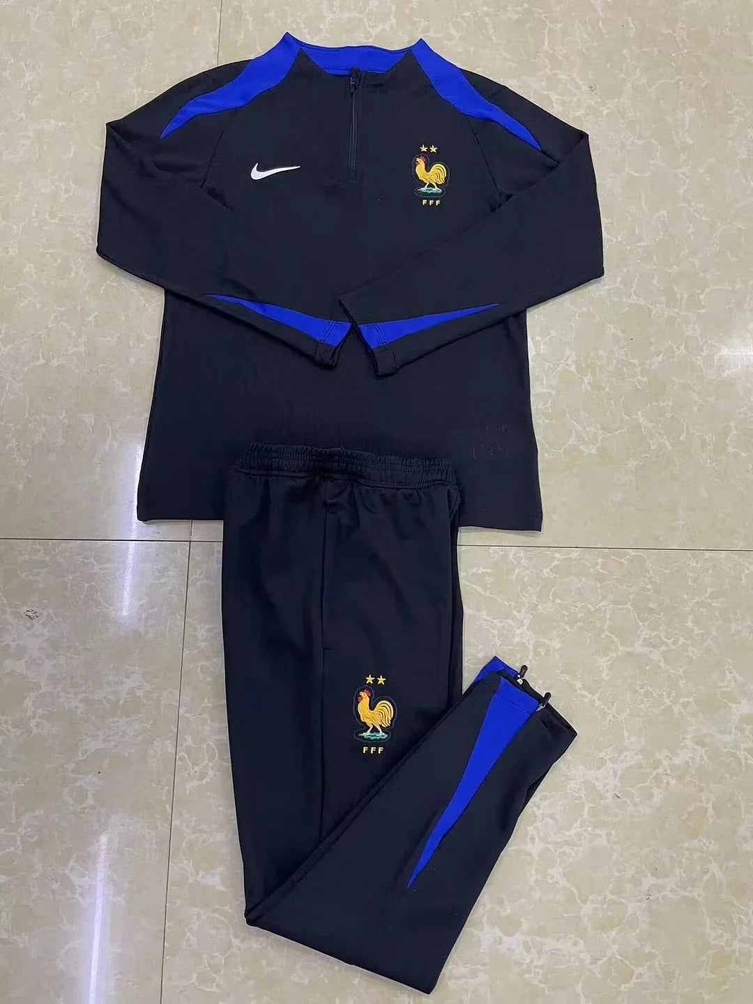 2024 France Half-Pull Tracksuit Black Football Shirt 1:1 Thai Quality FTBL4ALL
