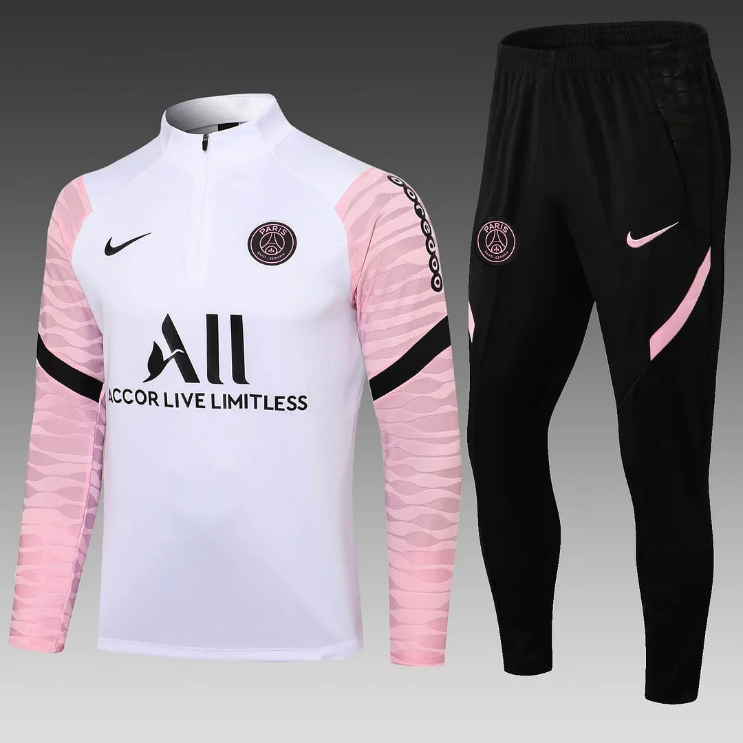 2021/2022 Psg Paris Saint-Germain Half-Pull Tracksuit White Pink Sleeves FTBL4ALL