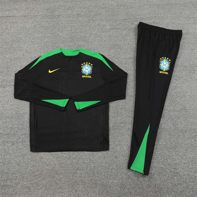 2025 Brazil Black and Green Half-Pull Tracksuit FTBL4ALL