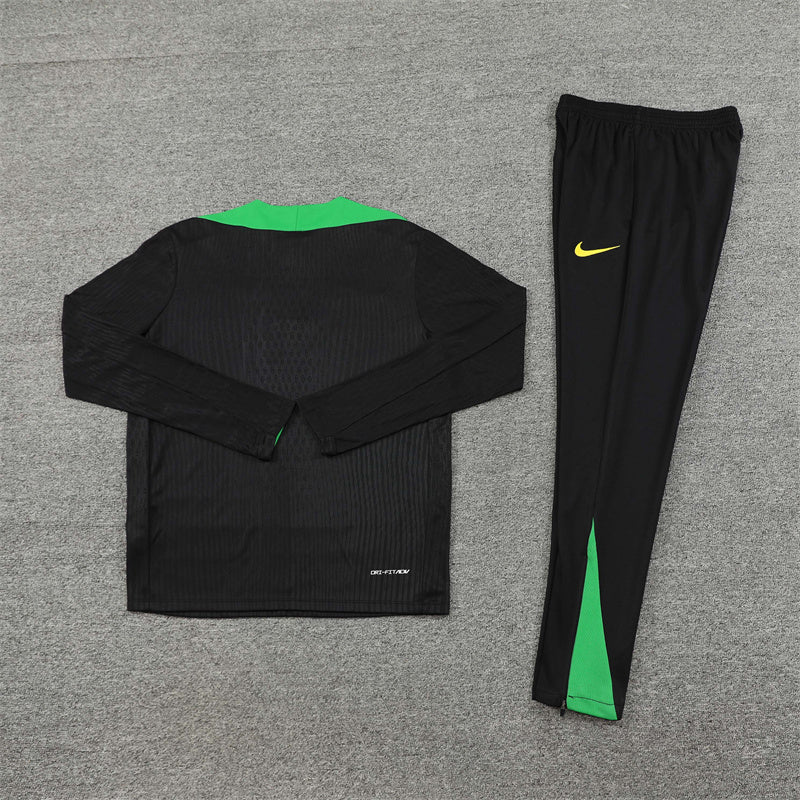 2025 Brazil Black and Green Half-Pull Tracksuit FTBL4ALL