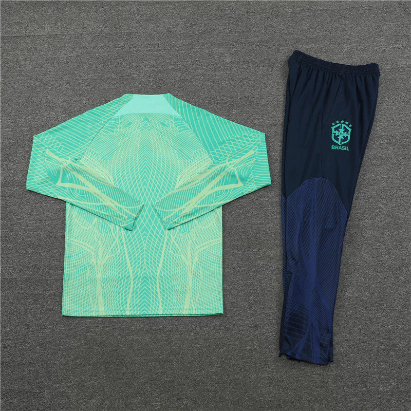 2024 Brazil Green Blue Half-Pull Tracksuit FTBL4ALL