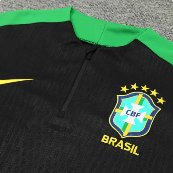 2025 Brazil Black and Green Half-Pull Tracksuit FTBL4ALL