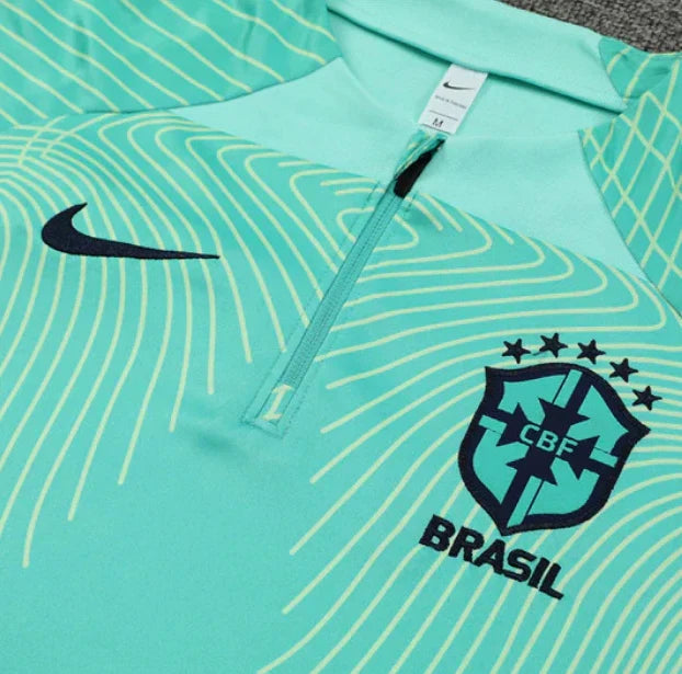 2024 Brazil Green Blue Half-Pull Tracksuit FTBL4ALL
