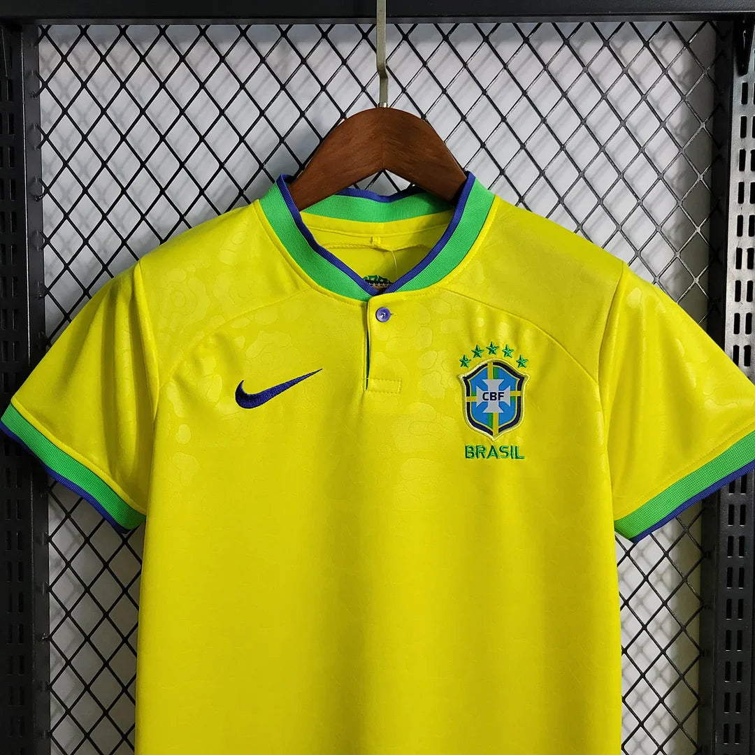 2022 World Cup Brazil Kids Size Home Soccer Jersey FTBL4ALL