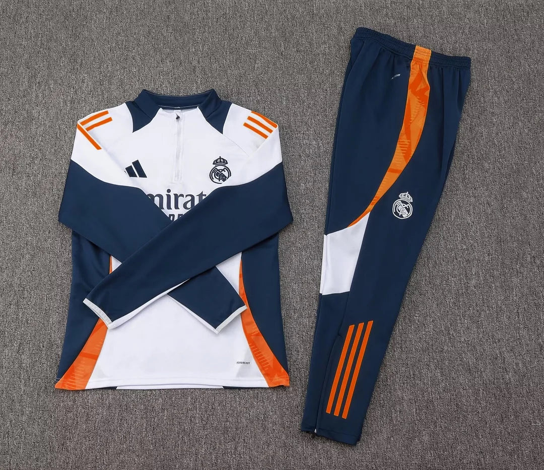 2024/2025 Real Madrid Half-Pull Tracksuit White-Black Football Shirt 1:1 Thai Quality FTBL4ALL