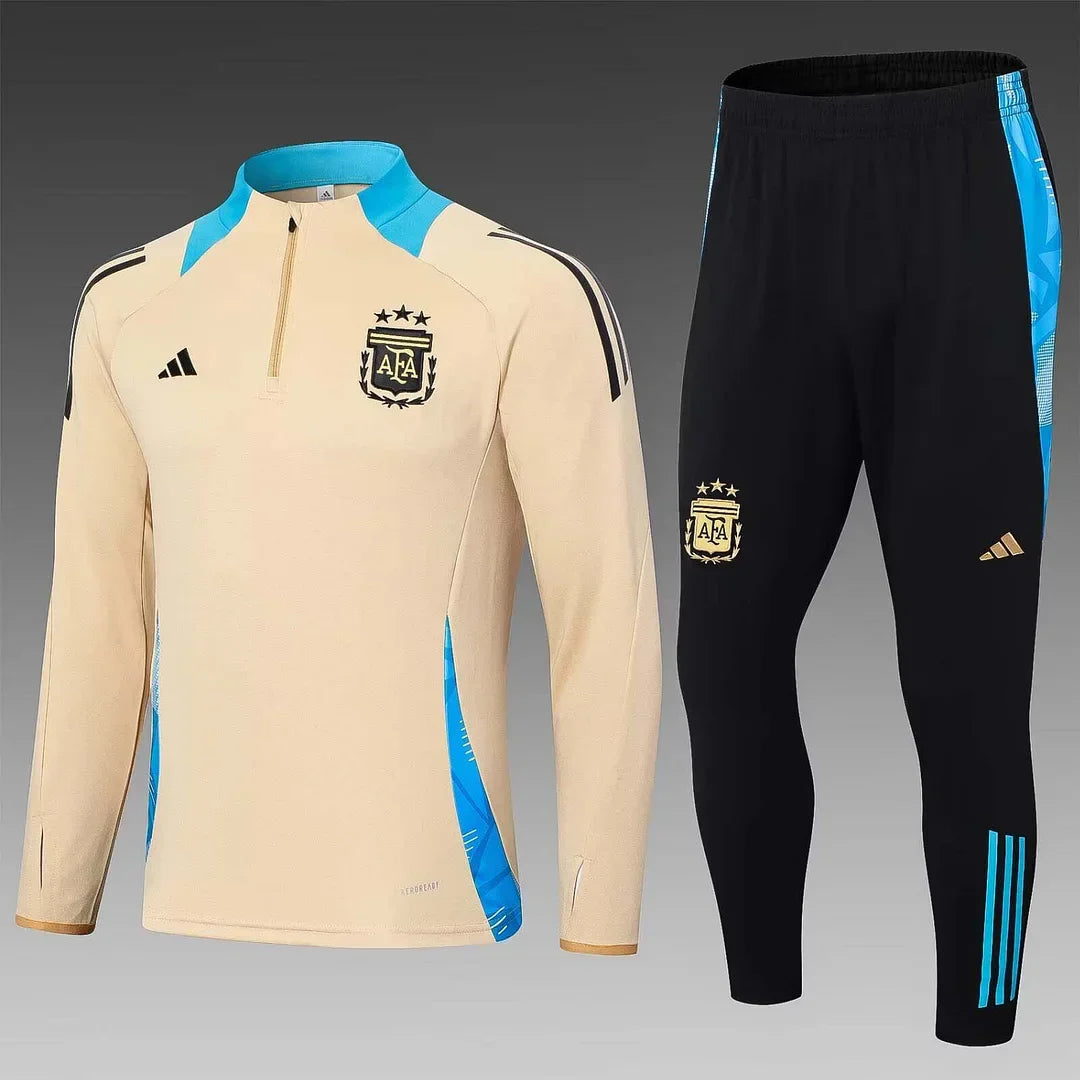 2024 Argentina Half-Pull Training Suit Khaki Football Shirt Set 1:1 Thai Quality FTBL4ALL