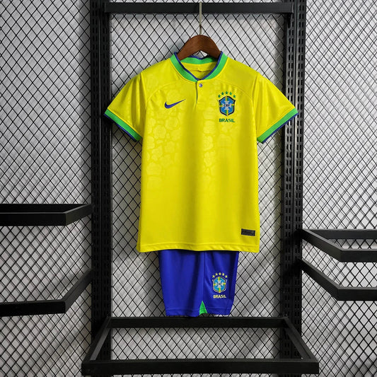 2022 World Cup Brazil Kids Size Home Soccer Jersey FTBL4ALL