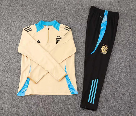 2024 Argentina Half-Pull Training Suit Khaki Football Shirt Set 1:1 Thai Quality FTBL4ALL