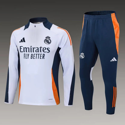 2024/2025 Real Madrid Half-Pull Tracksuit White-Black Football Shirt 1:1 Thai Quality FTBL4ALL