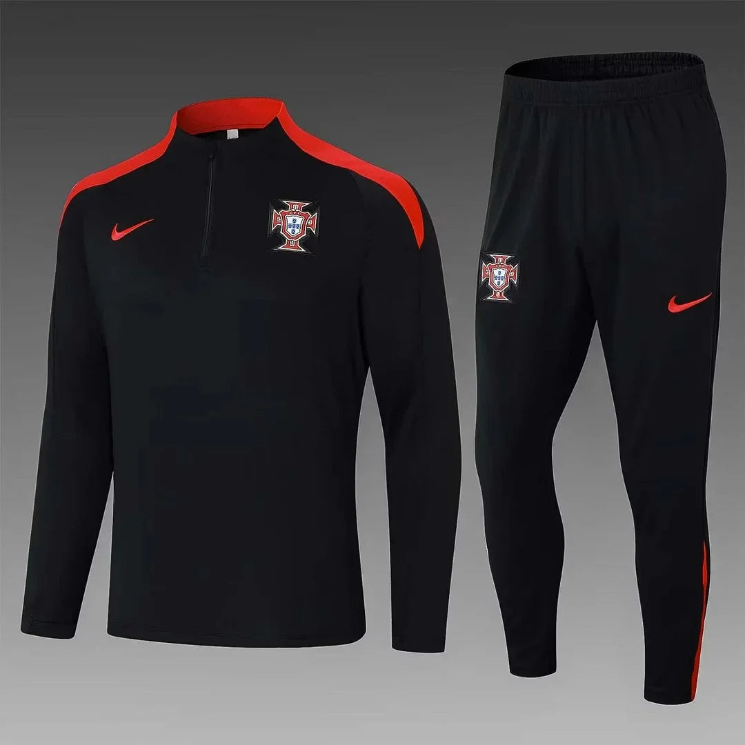 2024 Portugal Half-Pull Tracksuit Black and Red 1:1 Thai Quality FTBL4ALL
