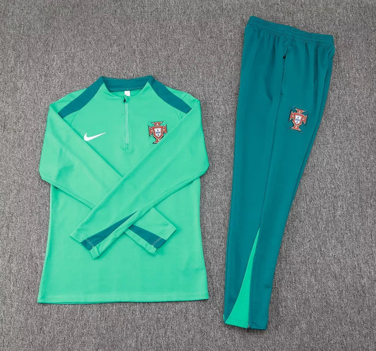 2024 Portugal Half-Pull Tracksuit Green Football Jersey 1:1 Thai Quality FTBL4ALL