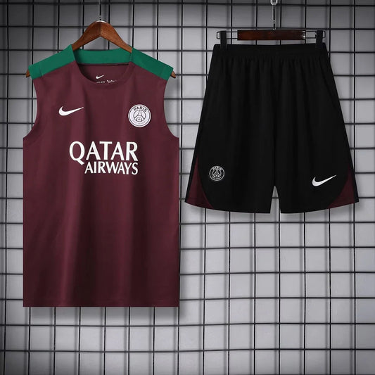 2024/2025 Psg Paris Saint-Germain pre-match training Wine Red Jersey+Shorts 1:1 Thai Quality FTBL4ALL
