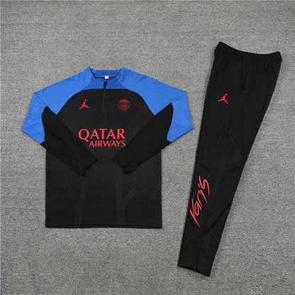 2023/2024 PSG Paris Saint-Germain Black Blue Half-Pull Tracksuit FTBL4ALL