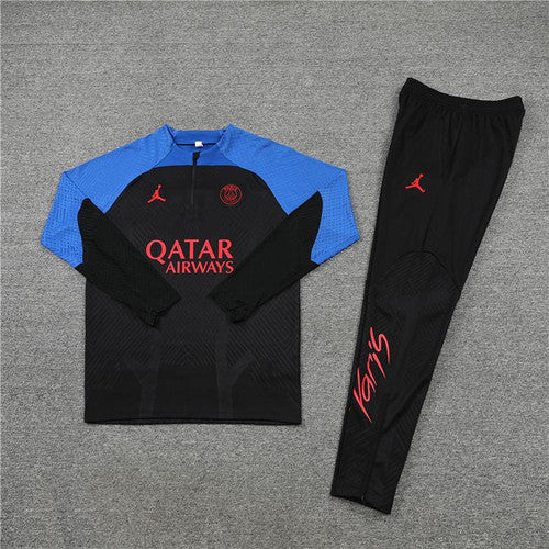 2023/2024 PSG Paris Saint-Germain Black Blue Half-Pull Tracksuit FTBL4ALL