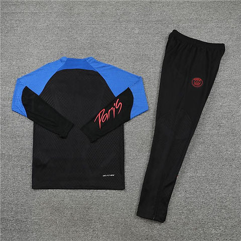 2023/2024 PSG Paris Saint-Germain Black Blue Half-Pull Tracksuit FTBL4ALL