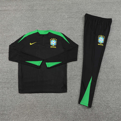 2025 Brazil Black and Green Half-Pull Tracksuit FTBL4ALL