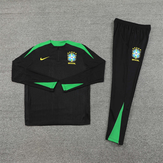 2025 Brazil Black and Green Half-Pull Tracksuit FTBL4ALL