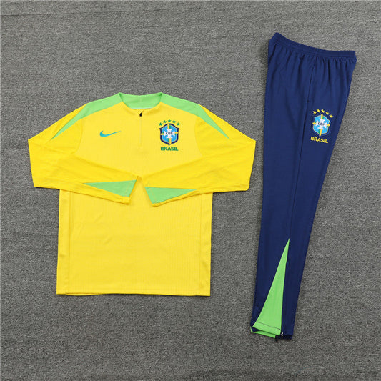 2025 Brazil Yellow and Dark Blue Half-Pull Tracksuit FTBL4ALL
