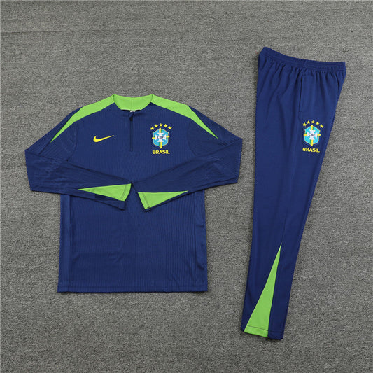 2024 Brazil Dark Blue Half-Pull Tracksuit FTBL4ALL