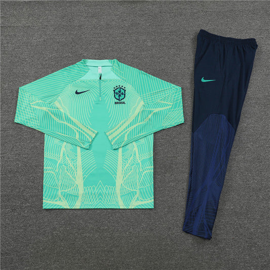 2024 Brazil Green Blue Half-Pull Tracksuit FTBL4ALL