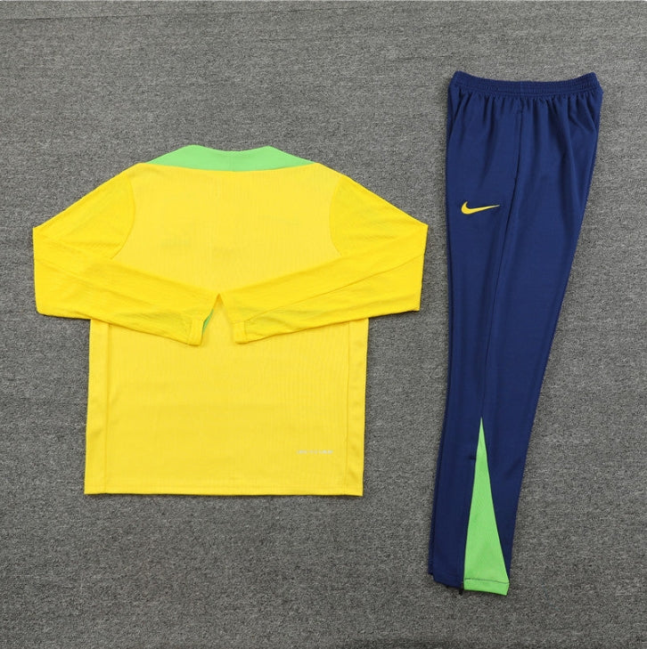 2025 Brazil Yellow and Dark Blue Half-Pull Tracksuit FTBL4ALL