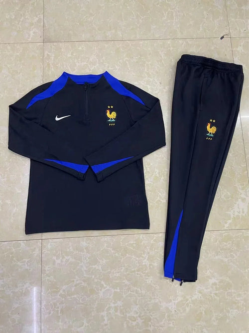 2024 France Half-Pull Tracksuit Black Football Shirt 1:1 Thai Quality FTBL4ALL