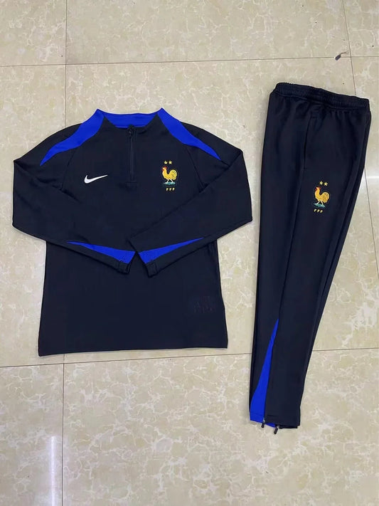 2024 France Half-Pull Tracksuit Black Football Shirt 1:1 Thai Quality FTBL4ALL