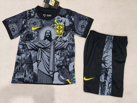 2024 Brazil Special Edition Jesus Black Gray Soccer Jersey Kids Size FTBL4ALL