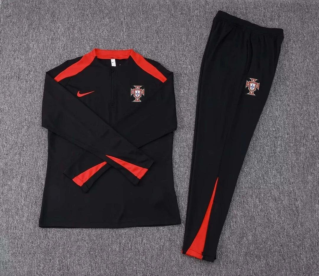 2024 Portugal Half-Pull Tracksuit Black and Red 1:1 Thai Quality FTBL4ALL