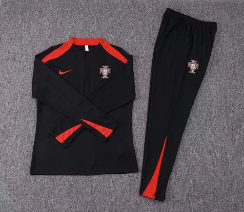 2024 Portugal Half-Pull Tracksuit Black and Red 1:1 Thai Quality FTBL4ALL