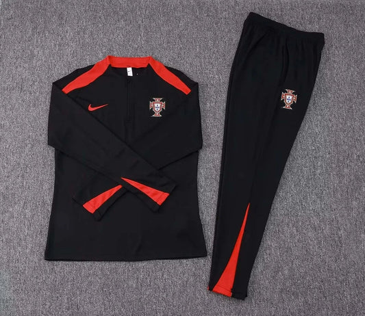 2024 Portugal Half-Pull Tracksuit Black and Red 1:1 Thai Quality FTBL4ALL