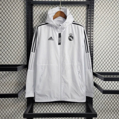 Real Madrid 23/24 Men's Adidas Windbreaker Jacket - White FTBL4ALL