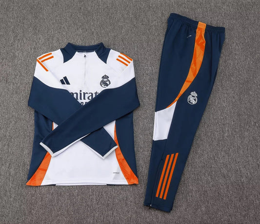2024/2025 Real Madrid Half-Pull Tracksuit White-Black Football Shirt 1:1 Thai Quality FTBL4ALL