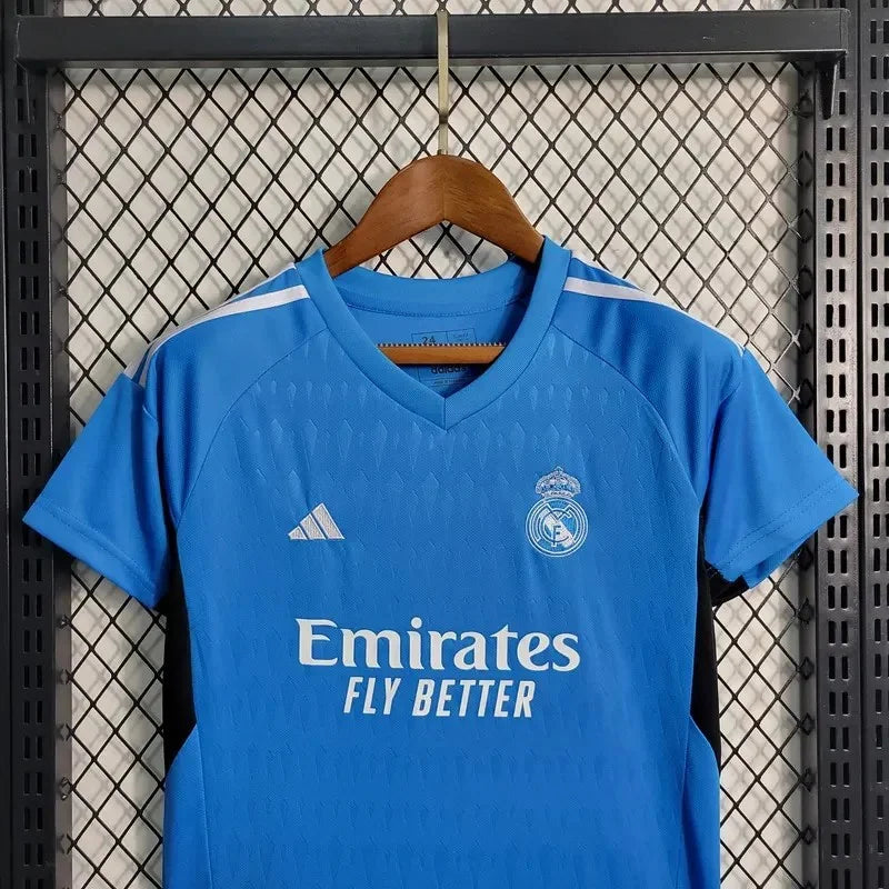 2023/2024 Real Madrid Blue Goalkeeper Football Shirt Kids Size FTBL4ALL