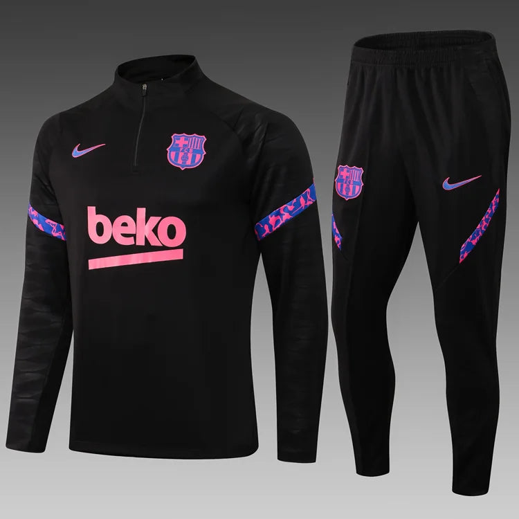 2021/2022 Barcelona Half-Pull Tracksuit Black FTBL4ALL